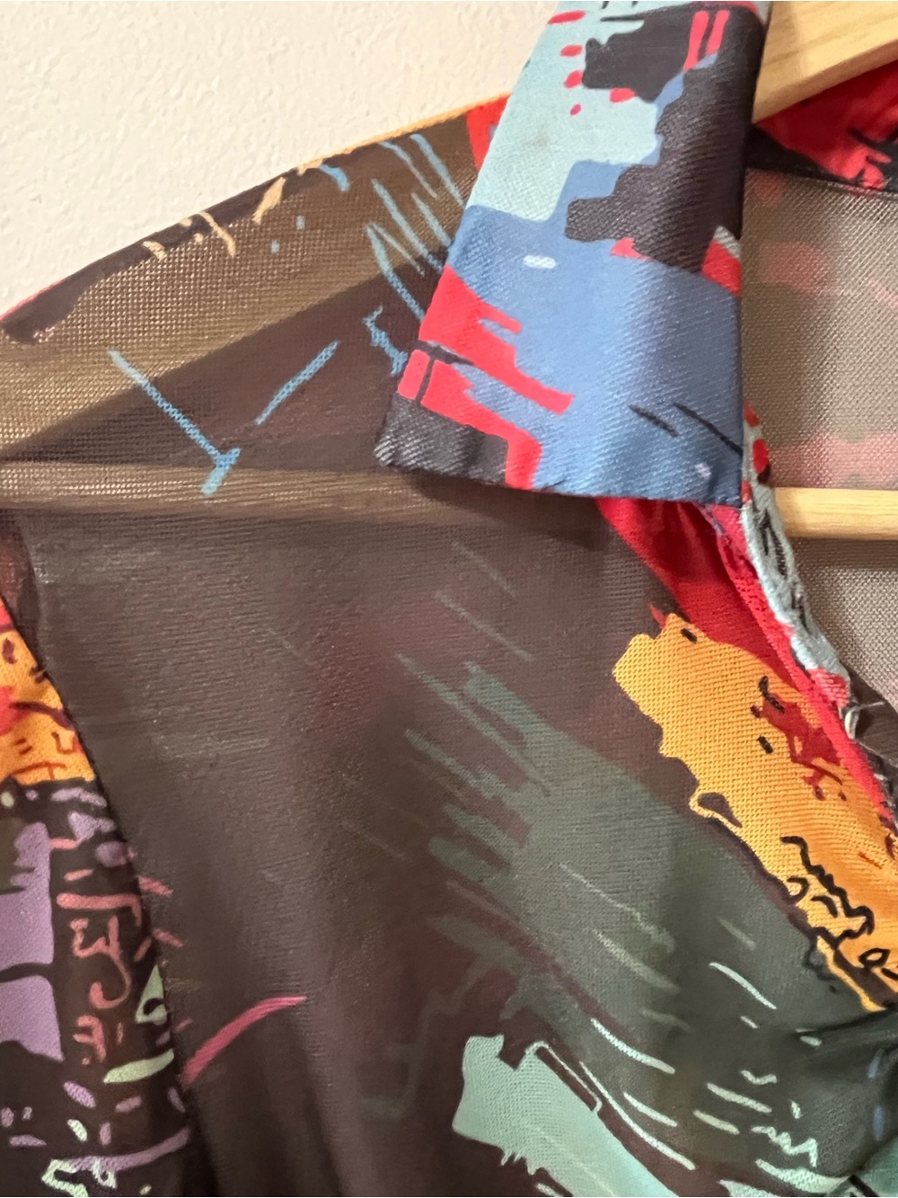 Sheer Multi-Color Ruched Button-Front Blouse - Picture 3 of 8